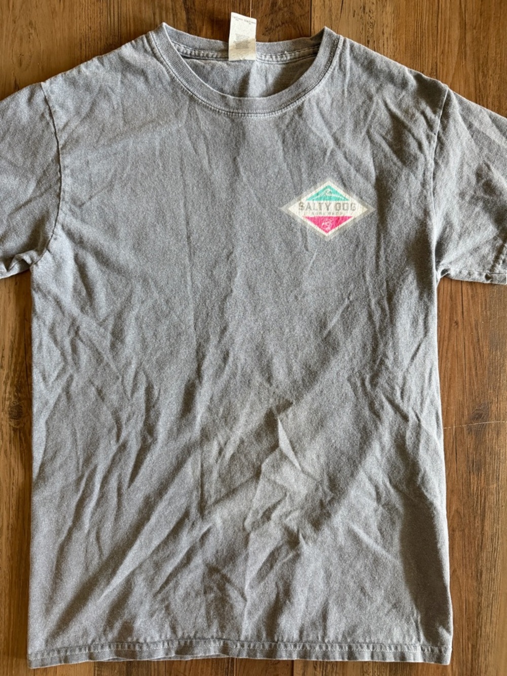 Women's Gray Short Sleeve Tee - Pink & Aqua Logo